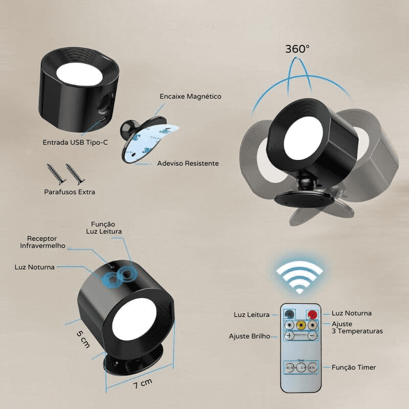 Arandela de Parede Interna LED Bifocal Sem Fio Dechouzz