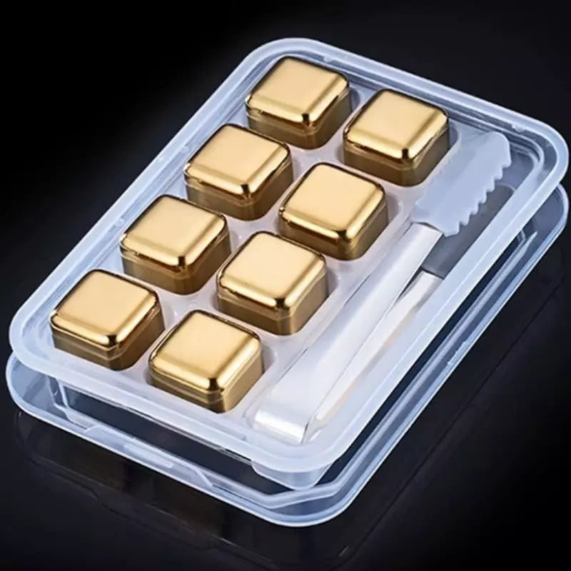 Cubos de Gelo Aço Inox Dourado + Pegador Dechouzz