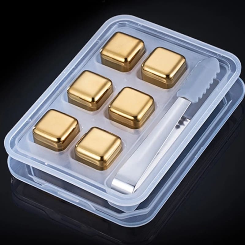 Cubos de Gelo Aço Inox Dourado + Pegador Dechouzz