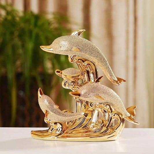 Decoração de Mesa de Luxo Cerâmica Estátua de Golfinhos Dechouzz