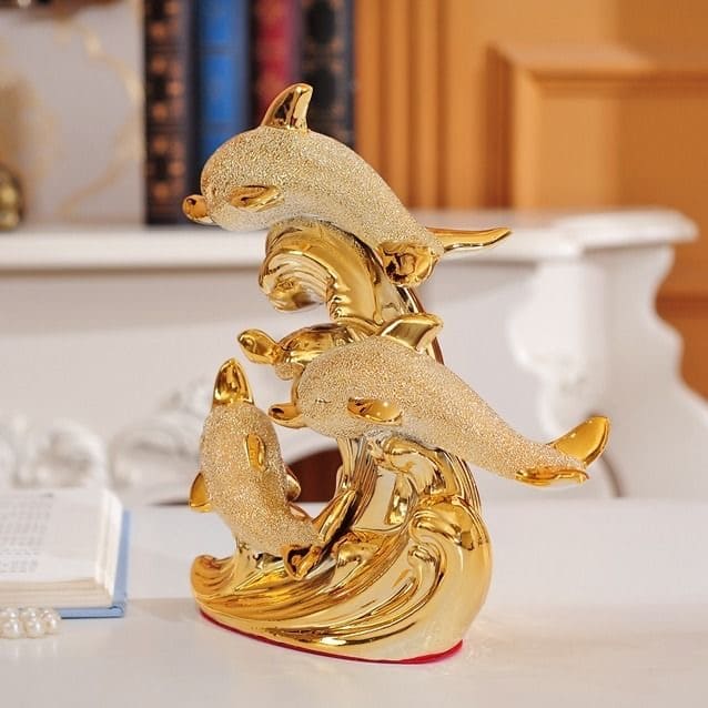 Decoração de Mesa de Luxo Cerâmica Estátua de Golfinhos Dechouzz