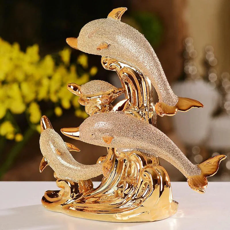 Decoração de Mesa de Luxo Cerâmica Estátua de Golfinhos Dechouzz