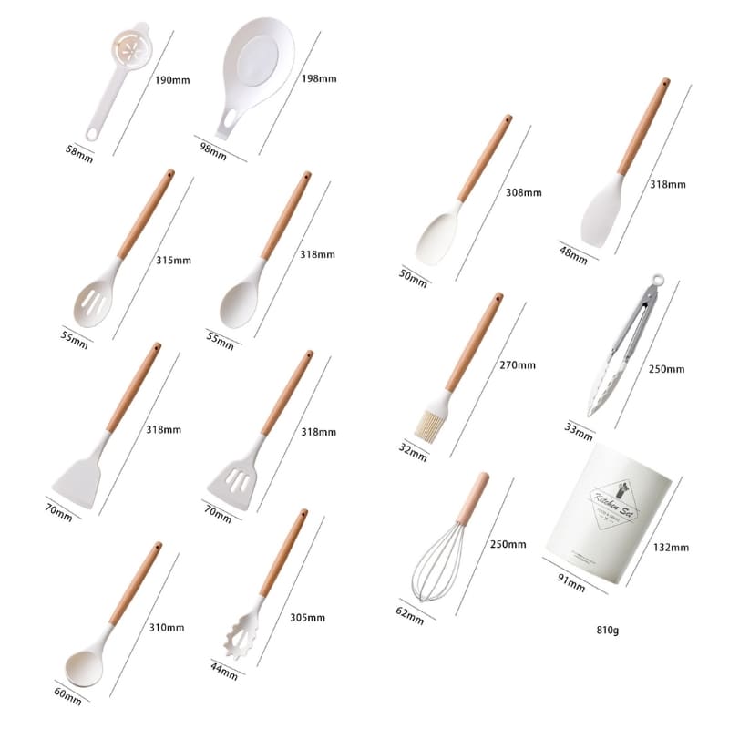 Kit Utensílios de Cozinha 14 Peças Silicone Com Organizador Dechouzz