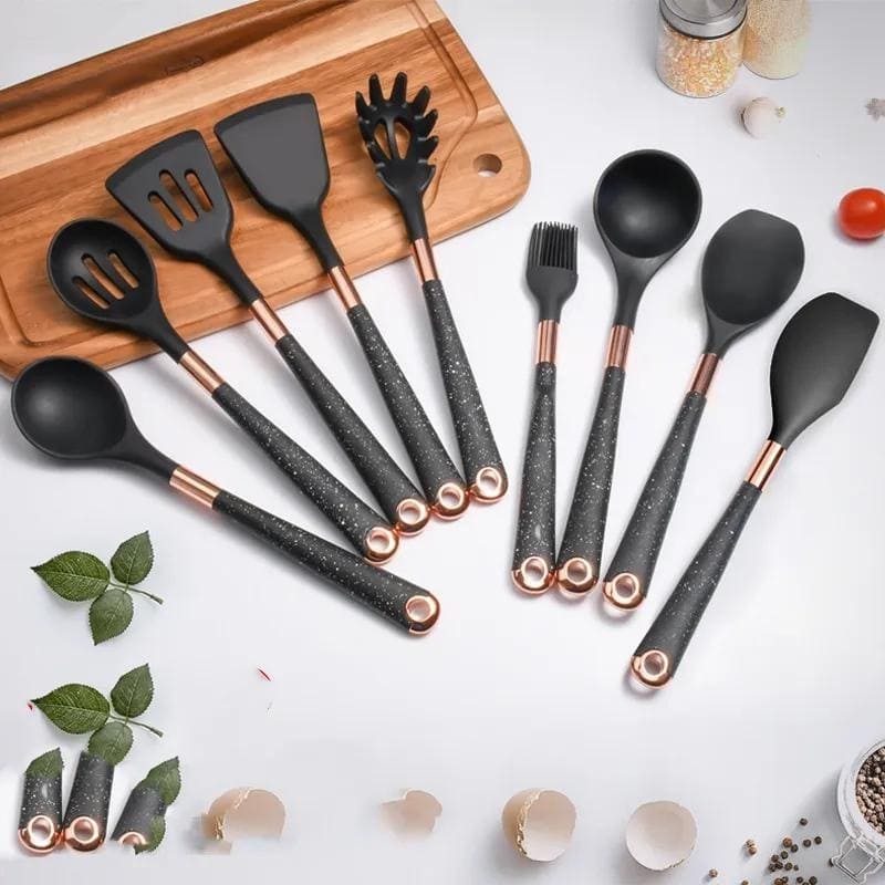 Kit Utensílios de Cozinha Silicone 10 Peças Com Organizador Rosé