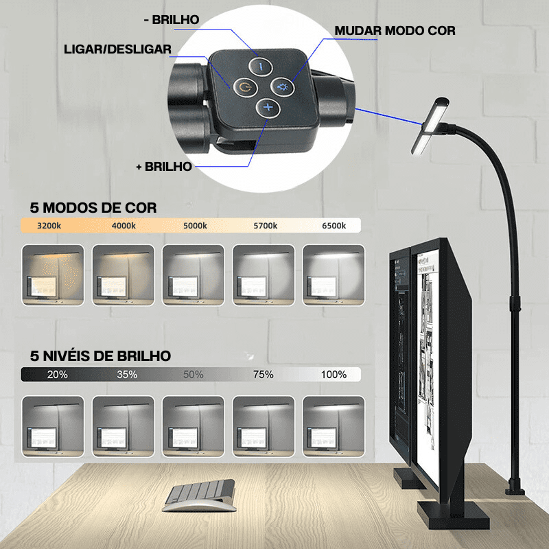 Luminária de Mesa LED Escritório Fléxivel Alumínio Dechouzz