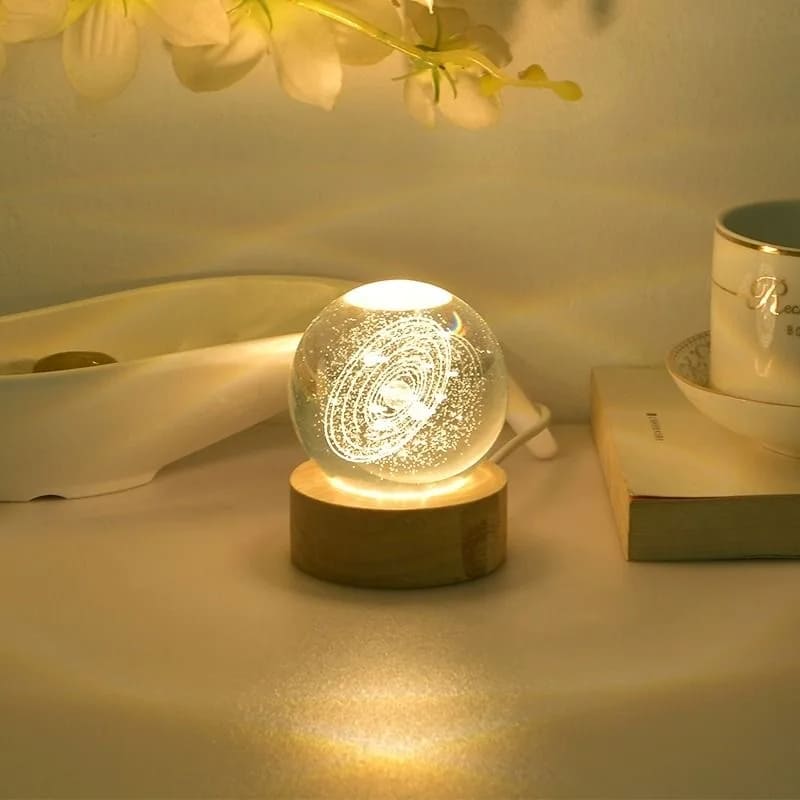 Luminária de Mesa LED Luz Noturna 3D Bola Cristal Dechouzz