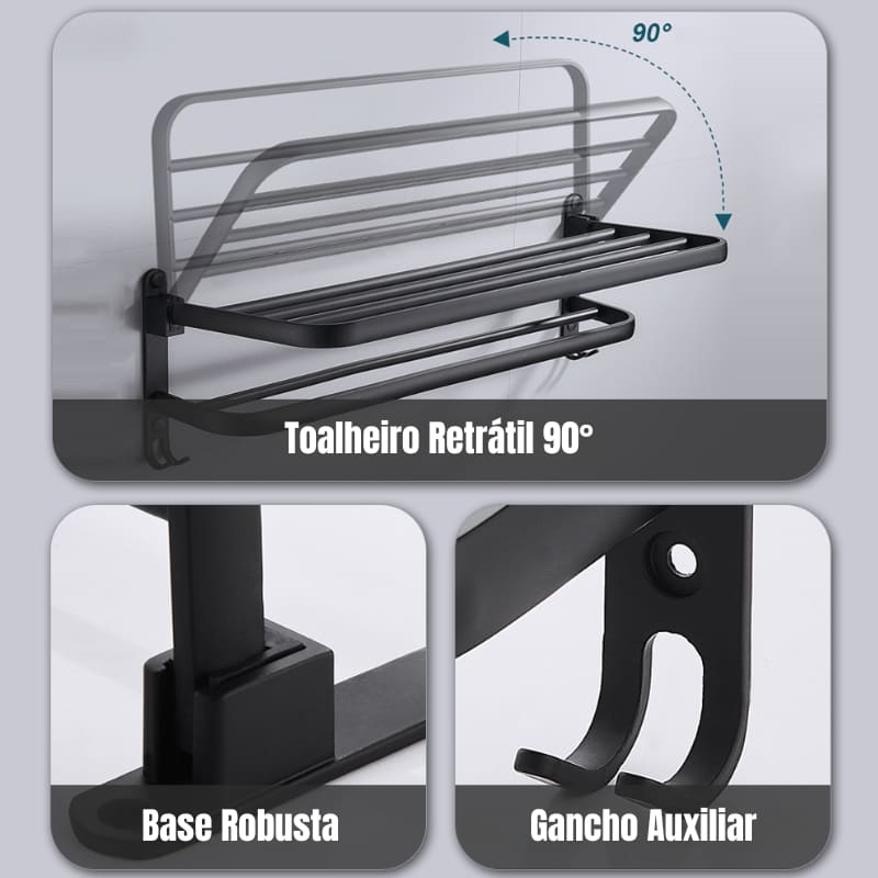 Toalheiro Duplo Retrátil Porta Toalha de Banho Alumínio Dechouzz